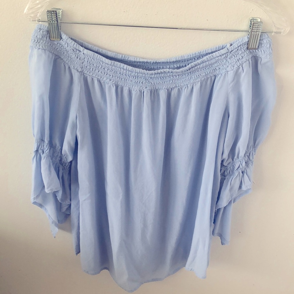 Express Light Wash Chambray On/Off The Shoulder Sz XS - EUC‎